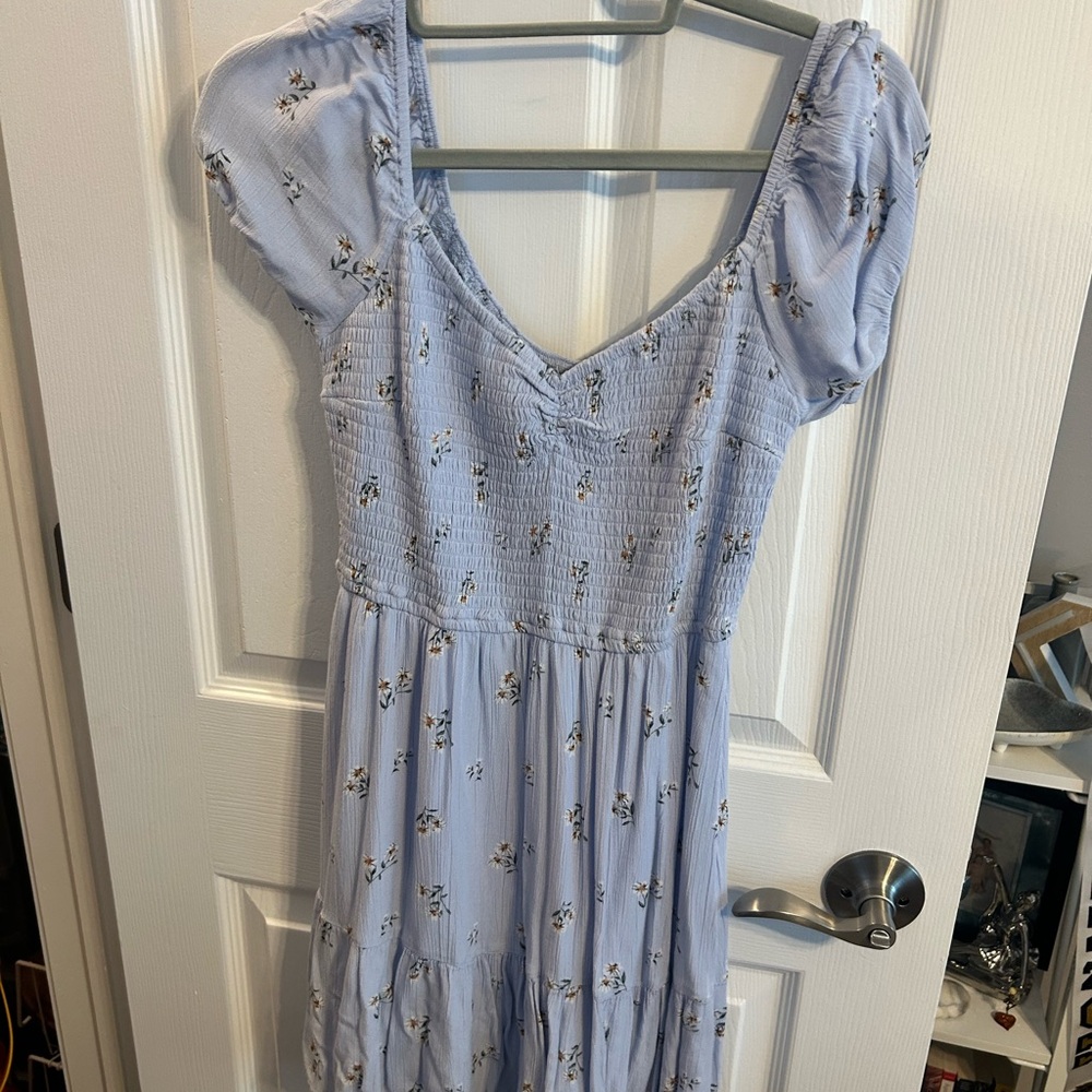 Hollister Blue Puff Sleeve V-Neck Sundress